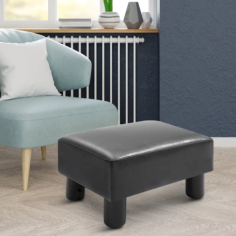 HOMCOM Modern Faux Leather Upholstered Rectangular Ottoman Footrest with Padded Foam Seat and Plastic Legs
