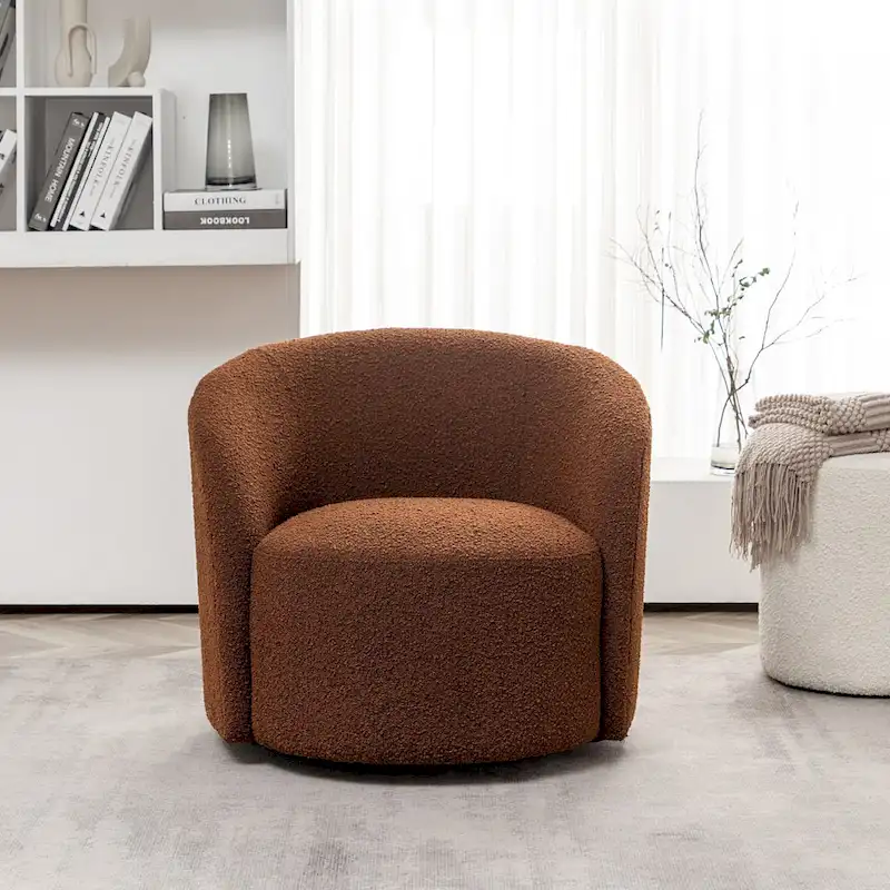 KINWELL 34 W Upholstered Boucle Swivel Barrel Accent Chair