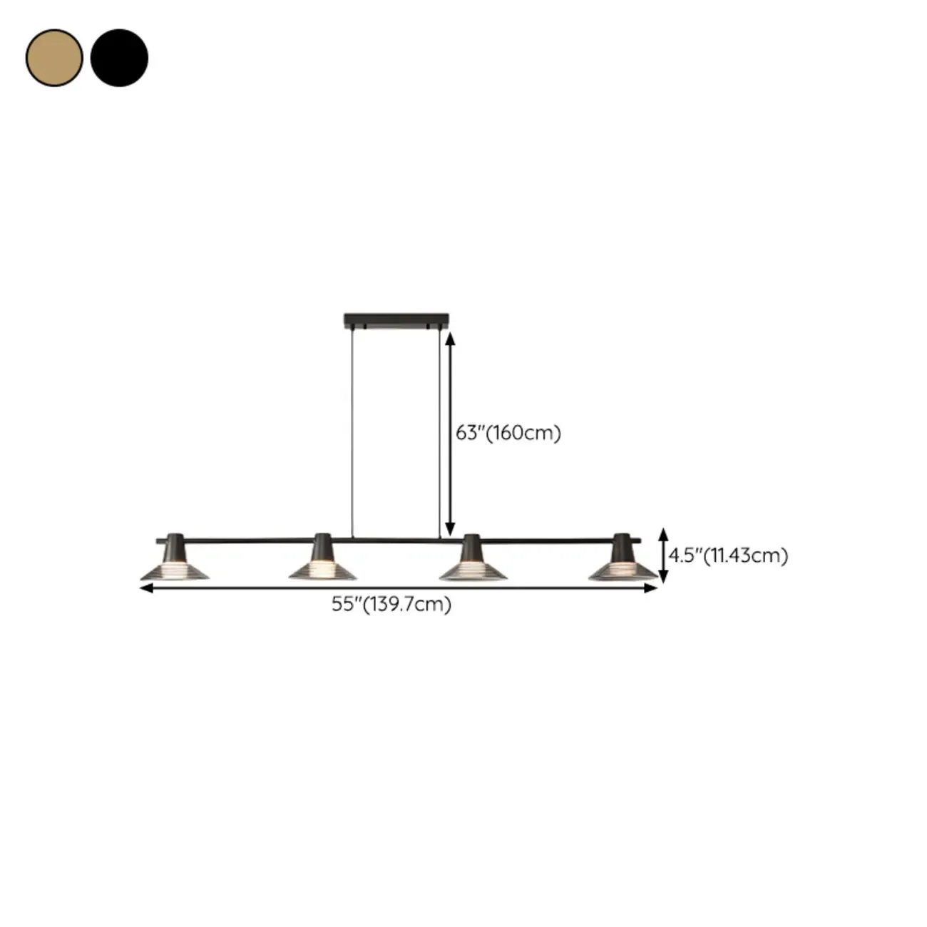 Modern Black Cone Glass 3-Light Island Light