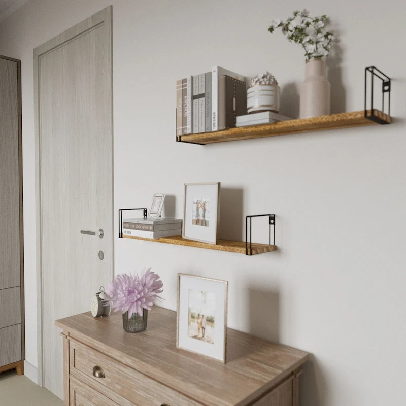 Wallniture Avila 24x4.5  Kitchen Wall Shelves, Natural Burned,Set of 4