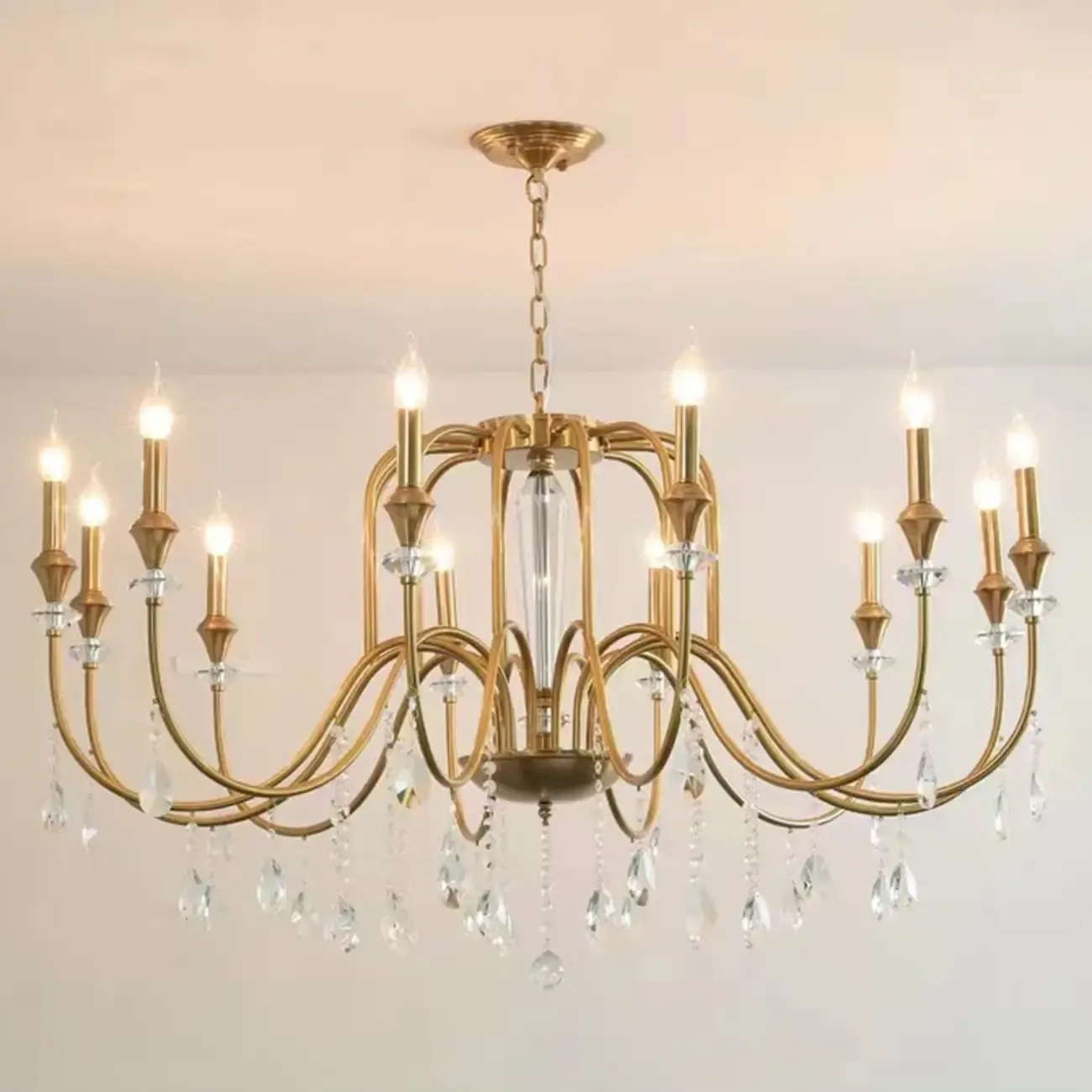 Metallic Alloy Hanging Gold Adjustable Crystal Chandelier