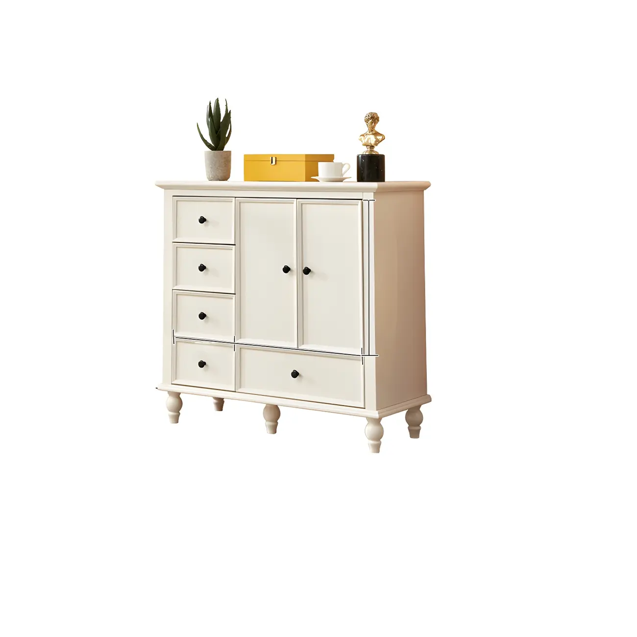 Glam Vertical White Wooden Dresser with Cabinet