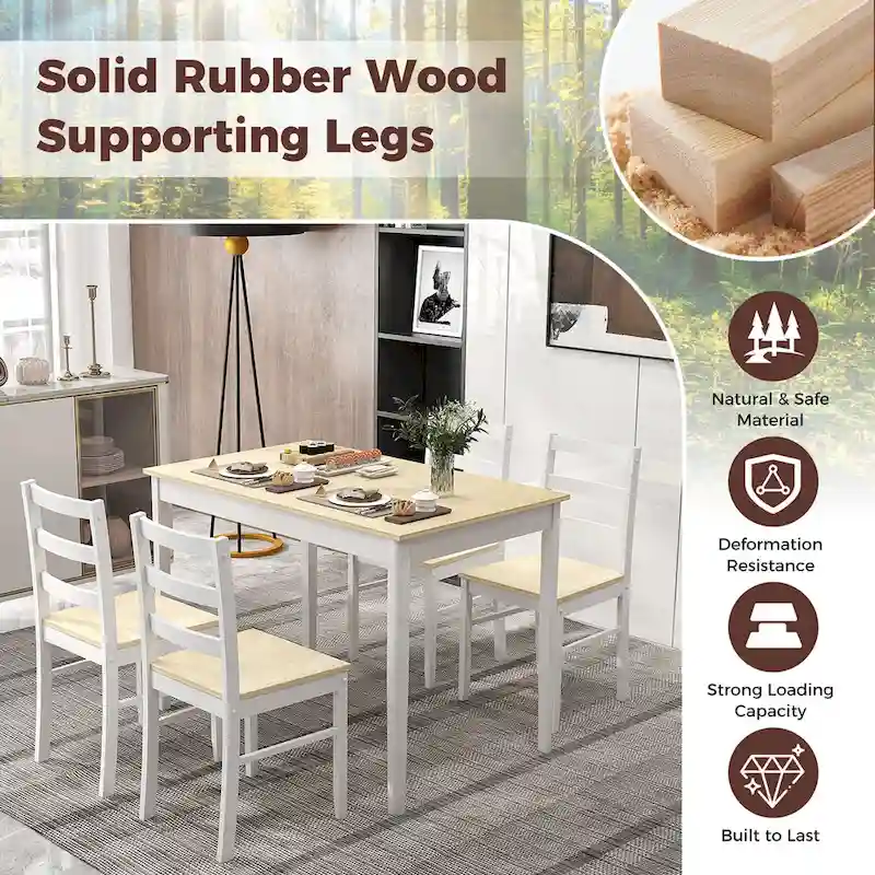 Costway 5-Piece Dining Set Solid Wood Kitchen Furniture with