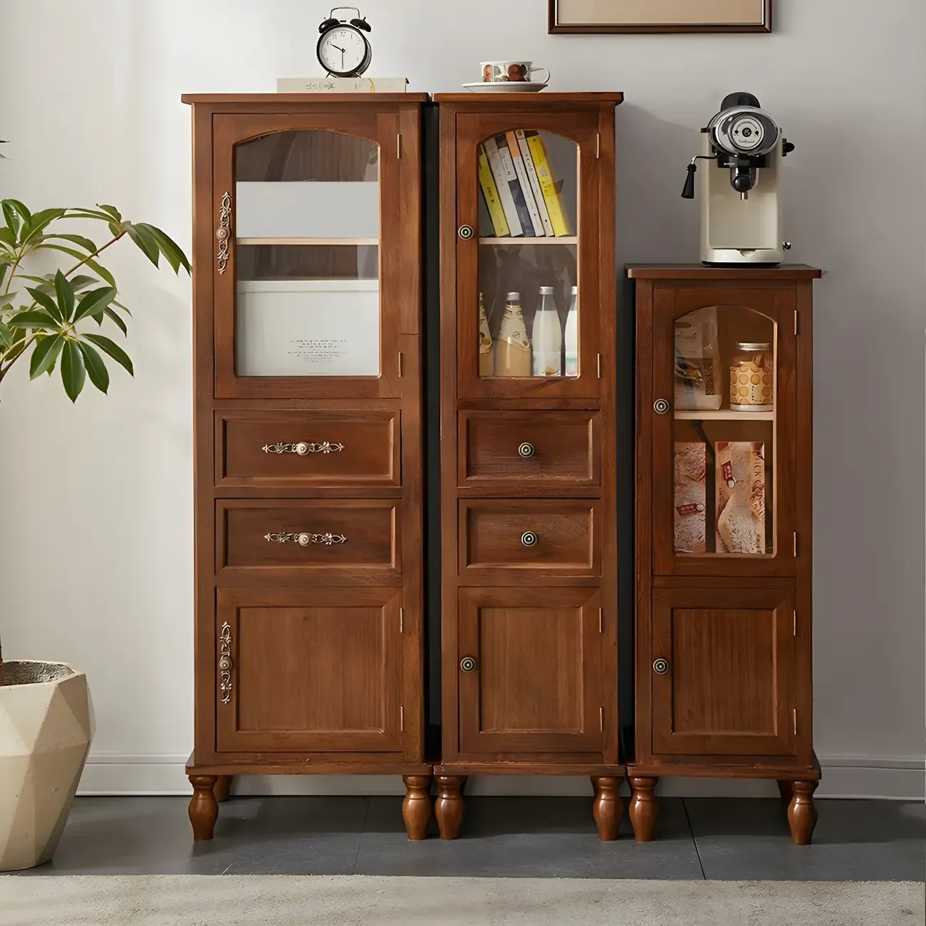 Antique Wooden Storage Walnut Narrow Buffet Cabinet