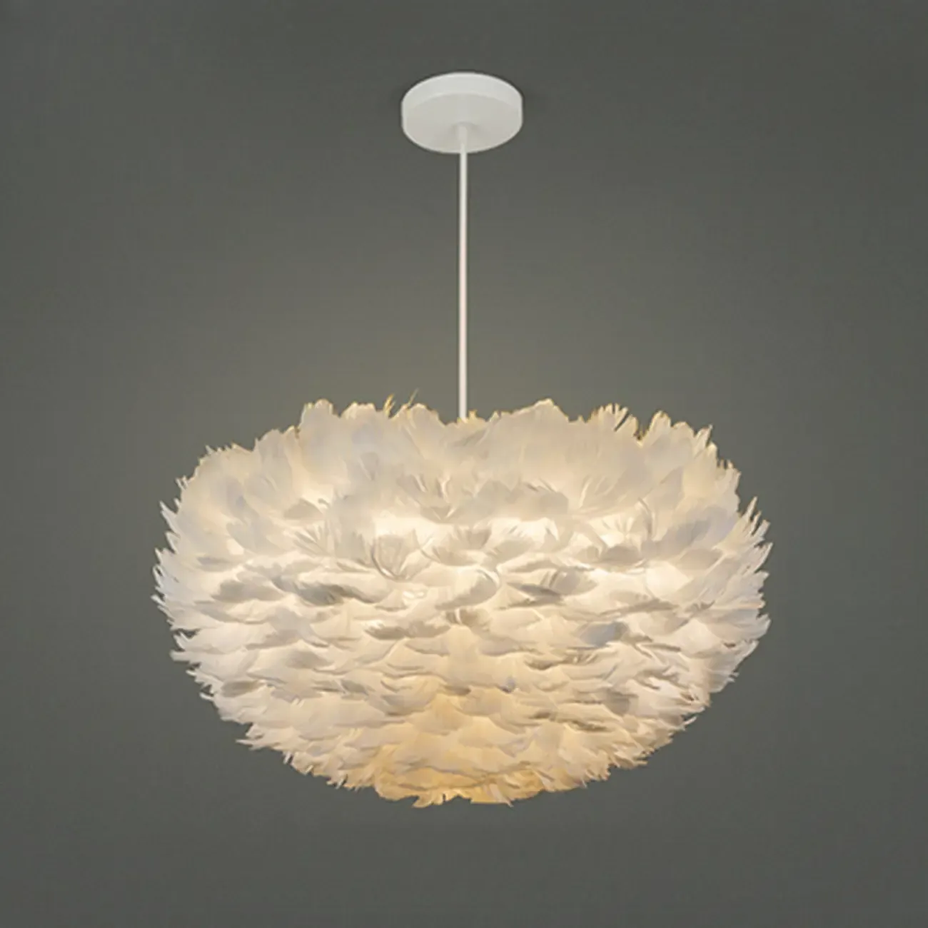 Modern White Feather Pendant Light Height Adjustable