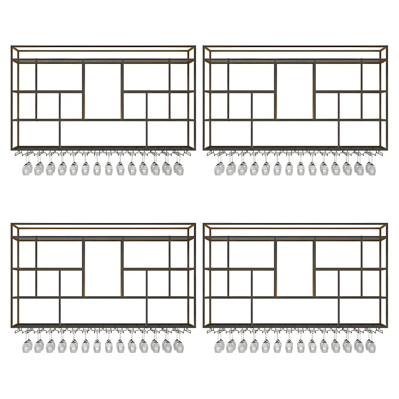 Rectangular Black Metal Wall-Mounted Wine Bottle Rack