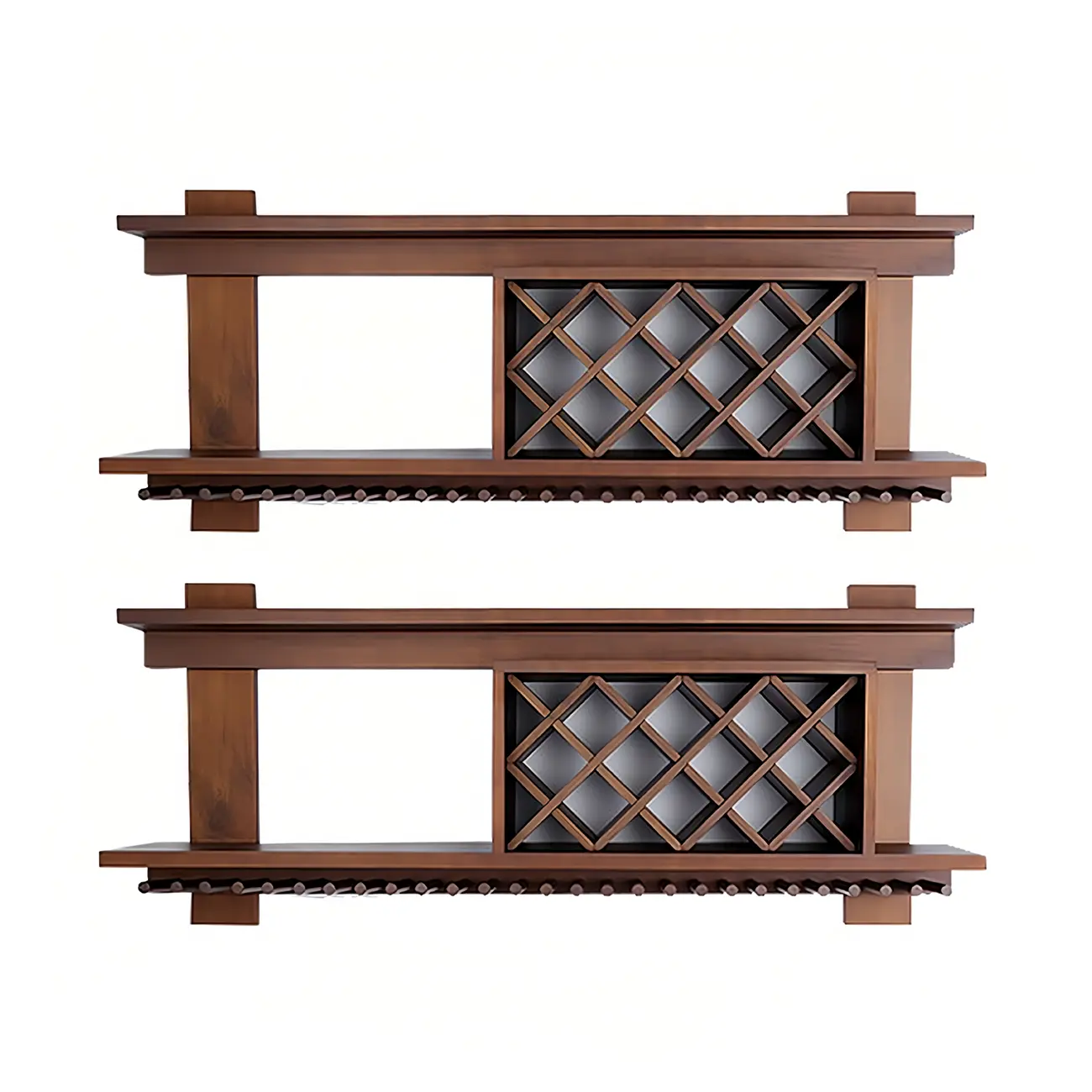 Pine Wooden Wall-Mounted Display Open Wine Bottle & Glass Rack