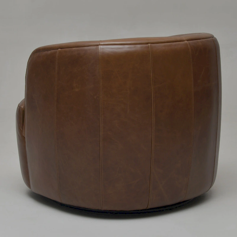 KINWELL Modern Top Grain Genuine Leather Swivel Armchair with Pillow