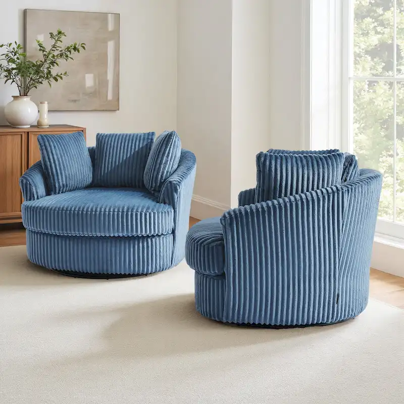 DREAMSIDEA 2 Set Recessed Arm Slipcovered Swivel Barrel Chair