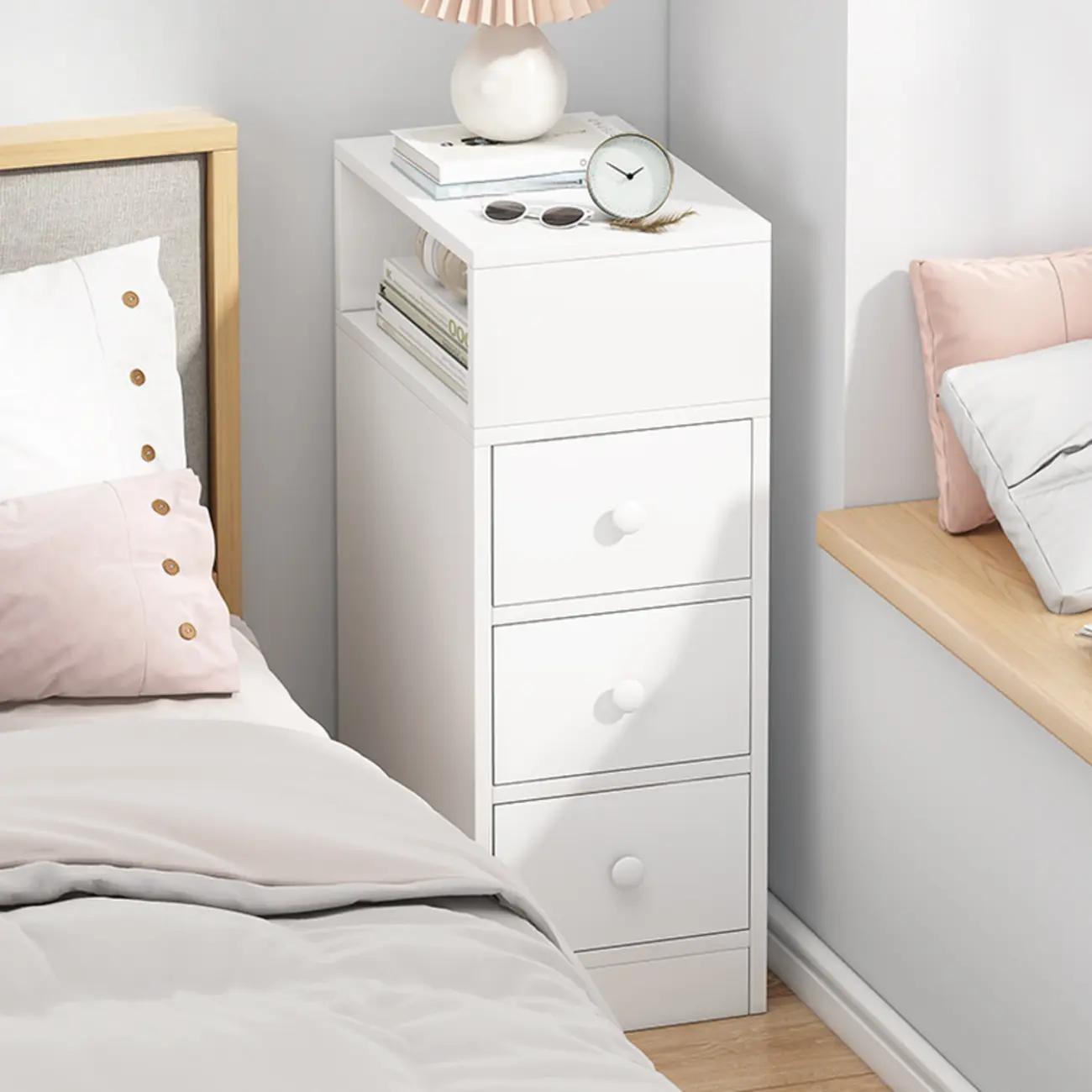 Natural Finish Casual Engineered Wood 3 Drawer Nightstand