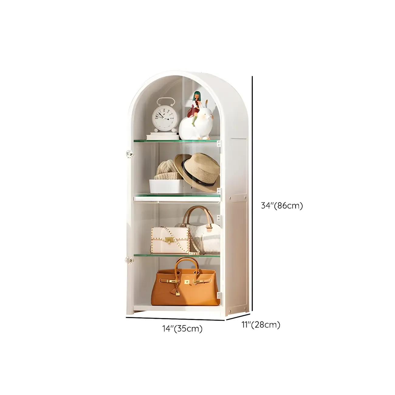 Adjustable Steel Arch Glass Shelf Display Cabinet with Light