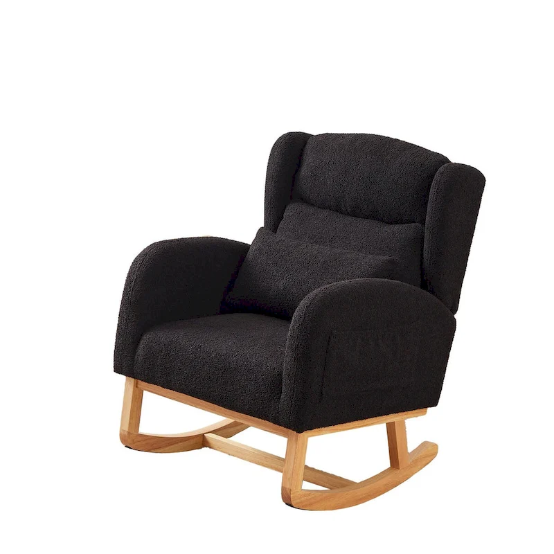 Modern Accent High Backrest Living Room Lounge Arm Rocking Chair, Two Side Pocket