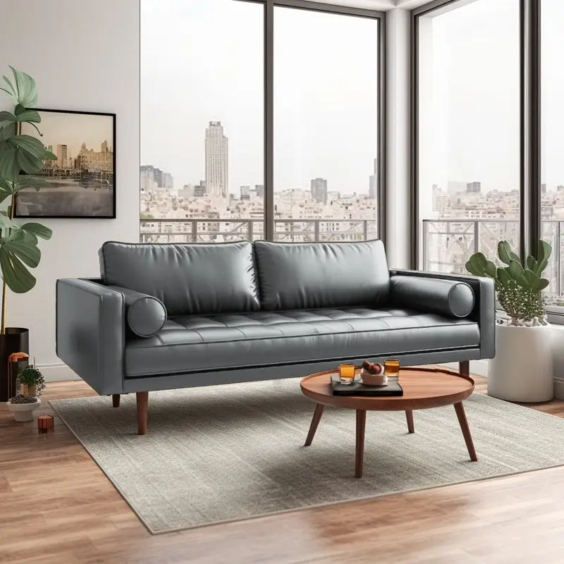 Monica 70 Faux Leather Square Arm Sofa