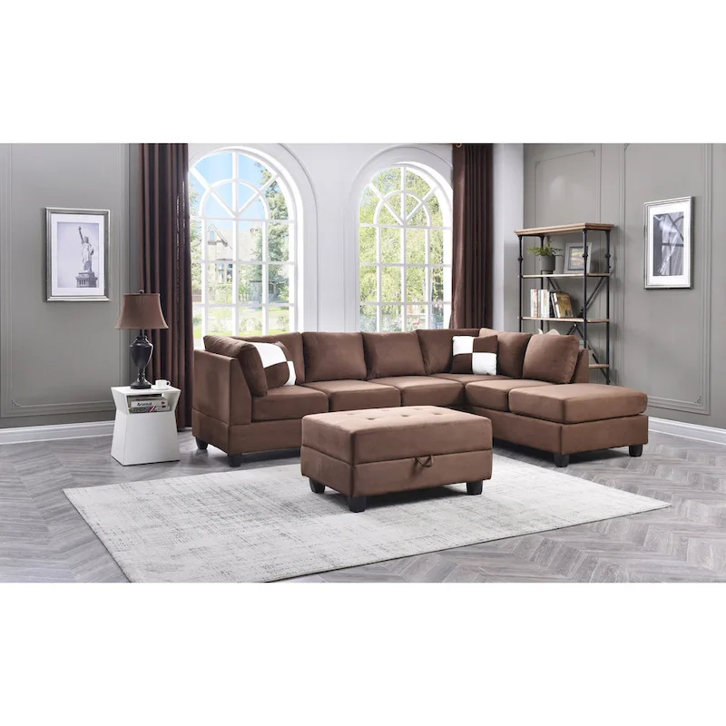 Malone 111 in. Suede 4-Seater Sectional Sofa with 2-Throw Pillow - 111L x 78W x 34H