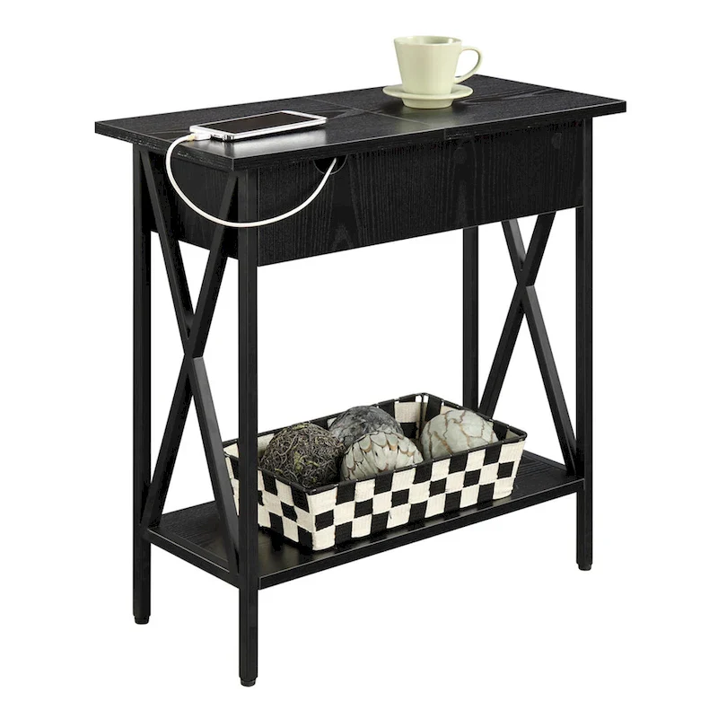 Convenience Concepts Tucson Flip Top End Table with Charging Station and Shelf