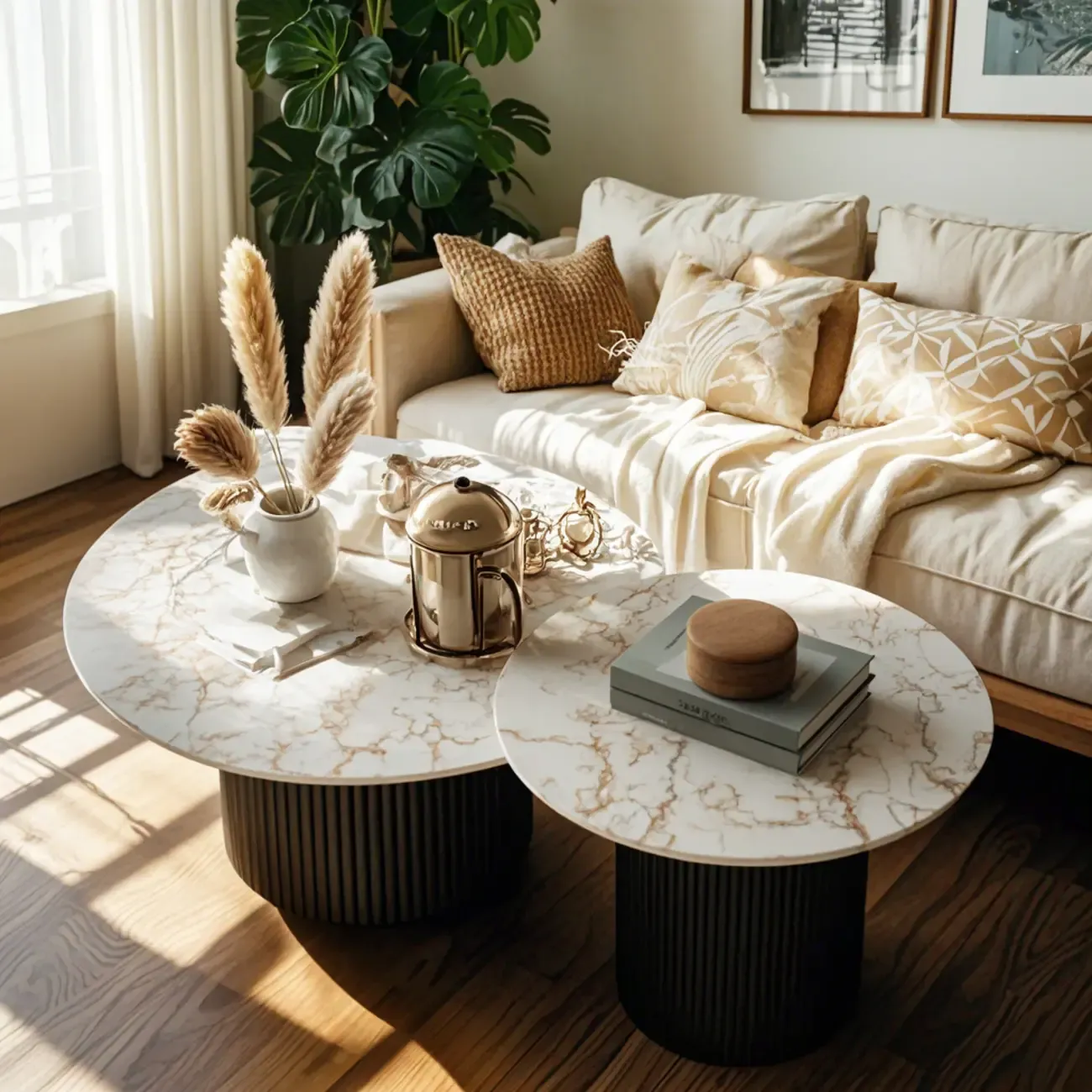 Modern White Nesting Coffee Table Set in Round Design