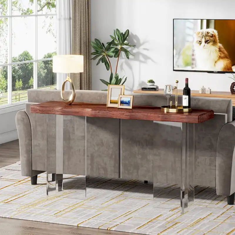 Console Sofa Table, Wave Texture, Acrylic Legs, 47.24