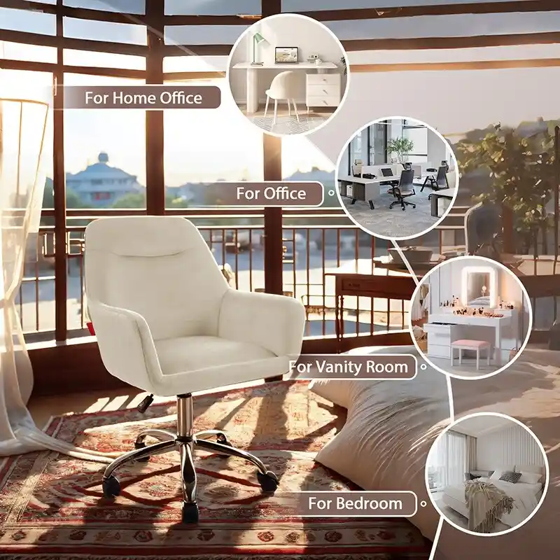 VANITII Accent Chair Swivel Vanity Chair Office Desk Chair With Wheels Modern Height Adjustable Pink/Grey/White
