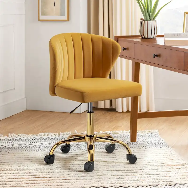 Ilia Modern Velvet Wingback 360 degree Ergonomic Office Task Chair with Channel Tufted Back by HULALA HOME