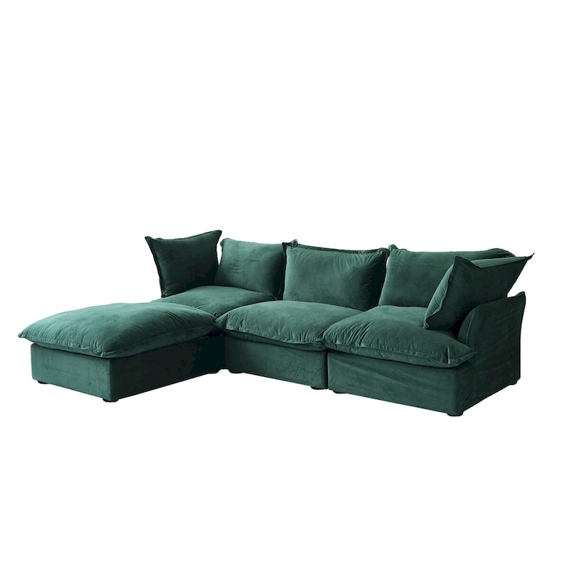 L Shape Sectional Couches, Deep Couch Sectional Sofa with Chaise Ottoman, Modern Comfy Modular Sectional Sofas
