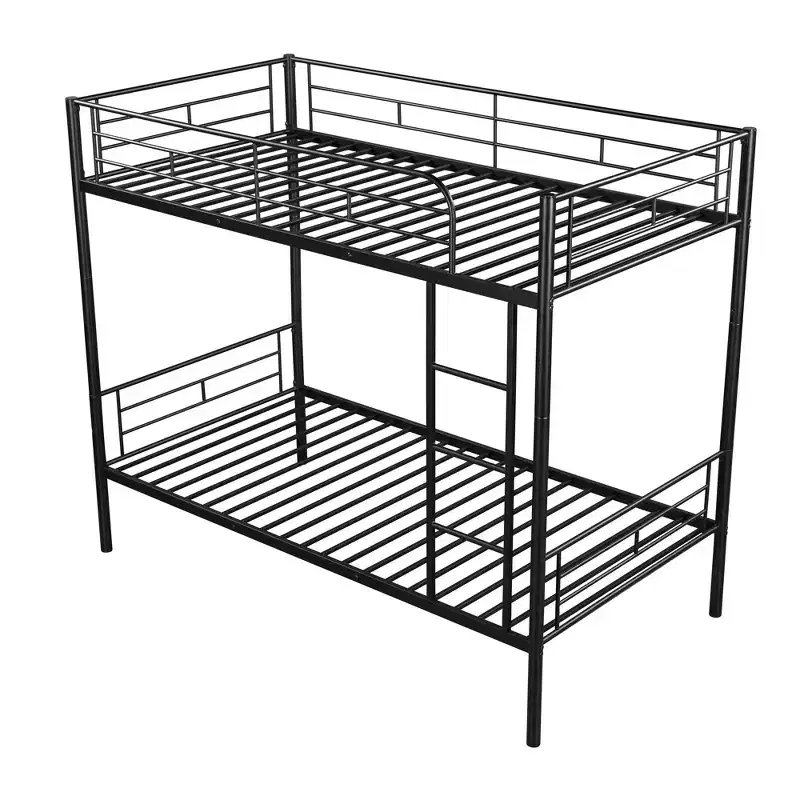 Bellemave Twin Over Twin Metal Bunk Bed, Sturdy Steel Frame, Black Finish, Converts to Two Twin Beds, Heavy-Duty Slats, No Box Spring Needed
