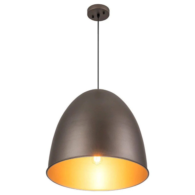 1-light Antique Silver Metal Industrial Farmhouse Dome Pendant Light - 17.7 in.