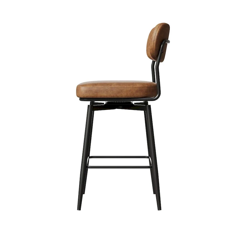 Leather Swivel Bar Stools with Iron Base - Set of 2