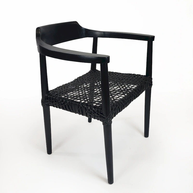 Erline Teak Wood Weaved Leather Seat Accent Chair Armchair