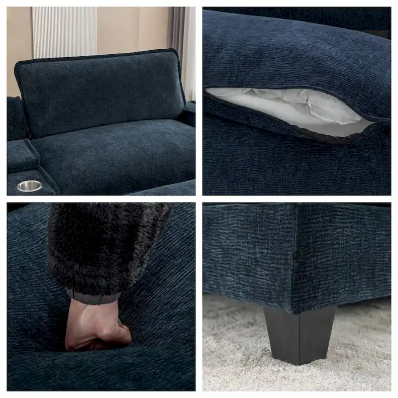 112.6  Chenille Upholstered Sectional Sofa with Two Removable Ottoman