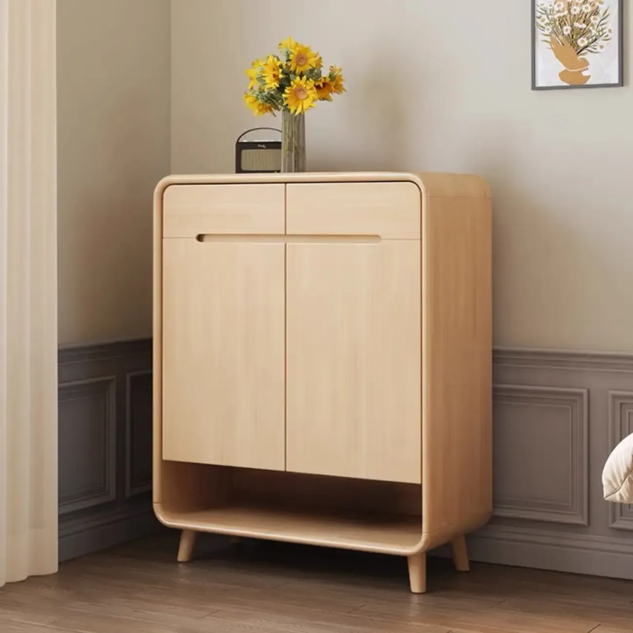 Modern Solid Wood Shoe Cabinet with Storage