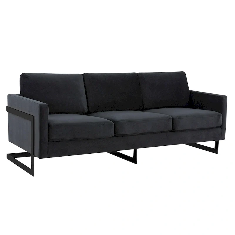 Leisuremod Lincoln 3-Seater Upholstered Velvet Sofa with Black Stainless-Steel Base