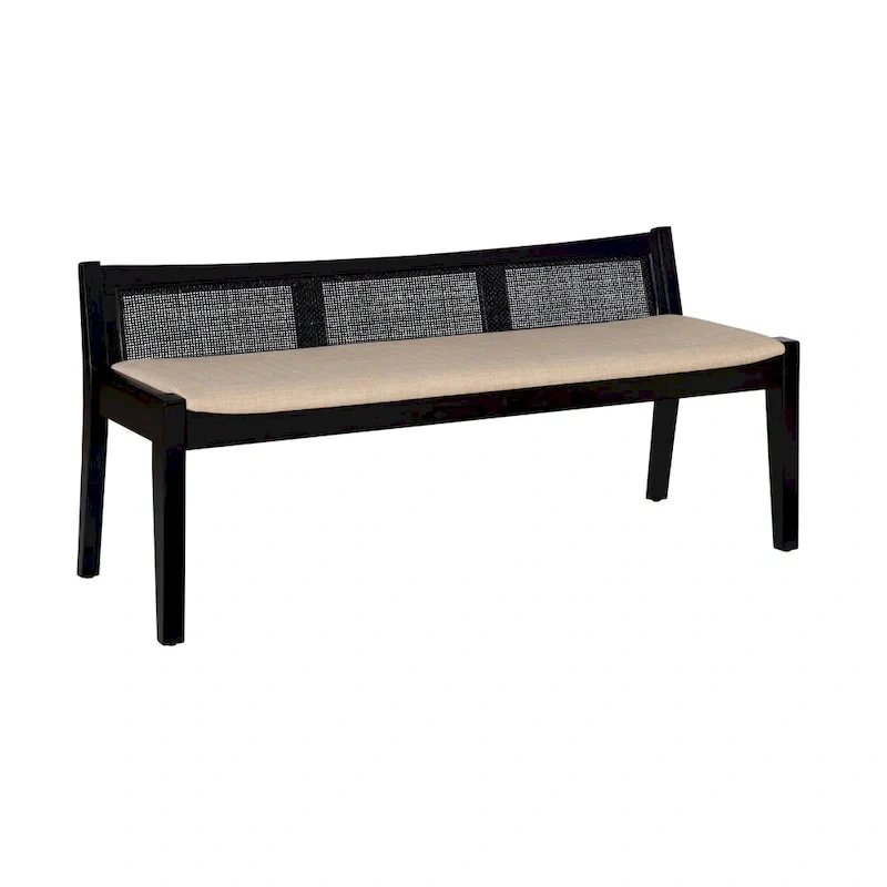 Solid Wood Cane Bench with Cushioned Seat