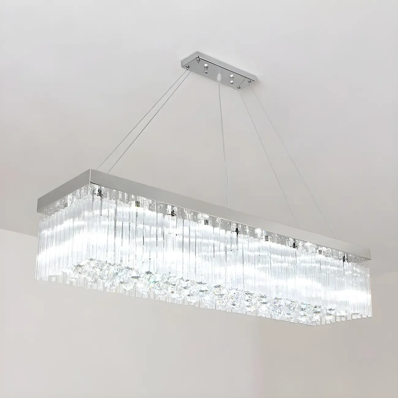 Modern Silver Crystal Rectangle Island Chandelier