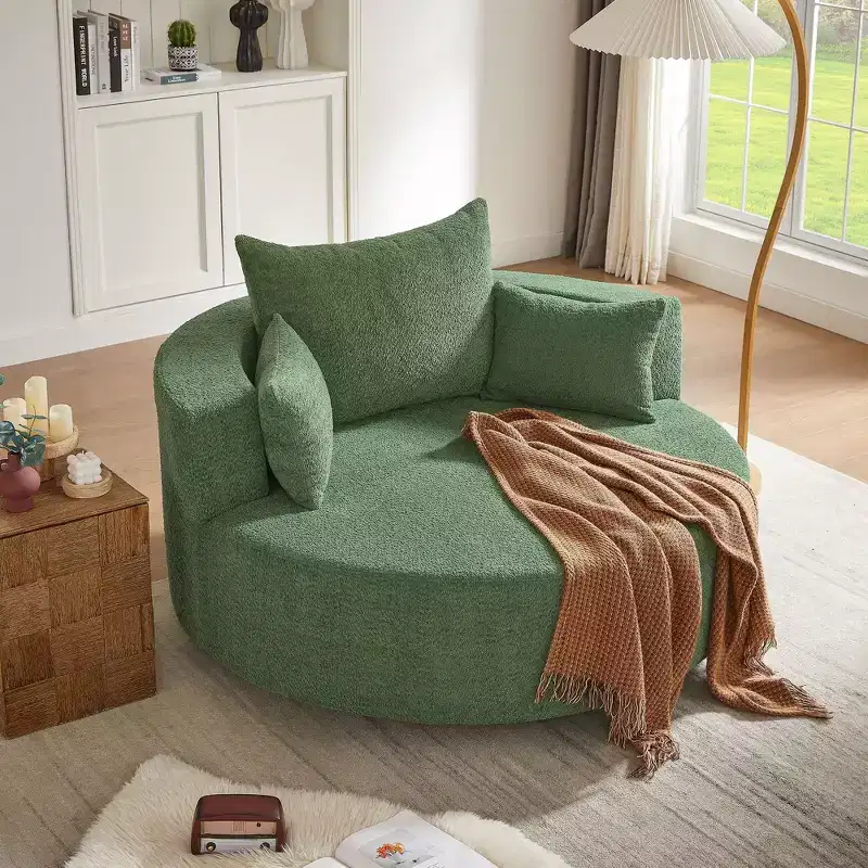 360 Swivel Chair Accent Barrel Chair Swivel Round Sofa Chair with 3 Removable Pillows for Living Room, Bedroom, Office and Hotel, Green