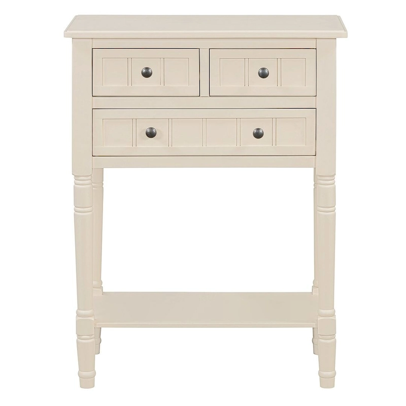 23.7 Farmhouse Solid Wood Console Table with 3 Drawers and Bottom Shelf