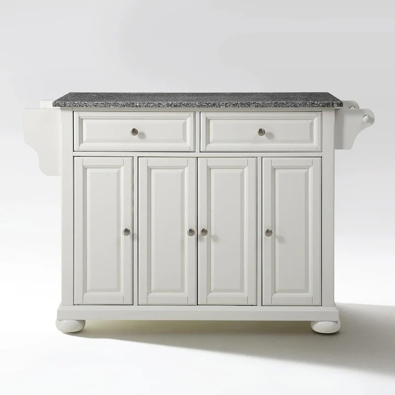 Crosley Alexandria Solid Granite Top Kitchen Island in White Finish - 18d x 51.5w x 34h