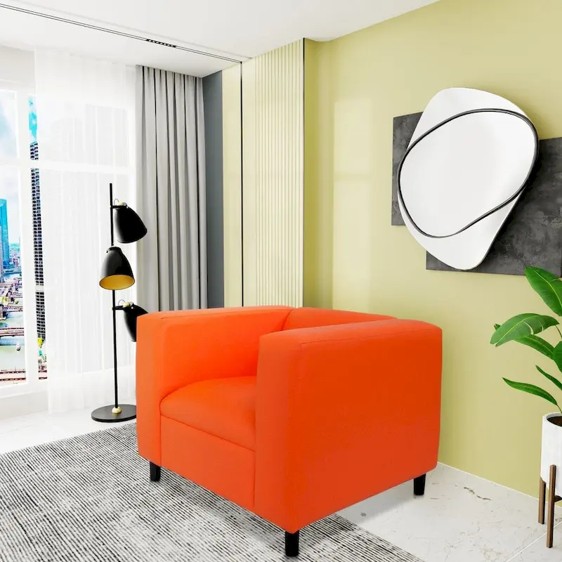 Coast to Coast Sofas Mid Century Modern Sofa Chair Faux Leather Solid Wood Frame Upholstered