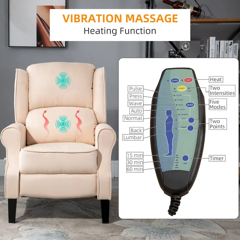 Heated Massage Recliner Chair with Lumbar Heating & Remote Controller