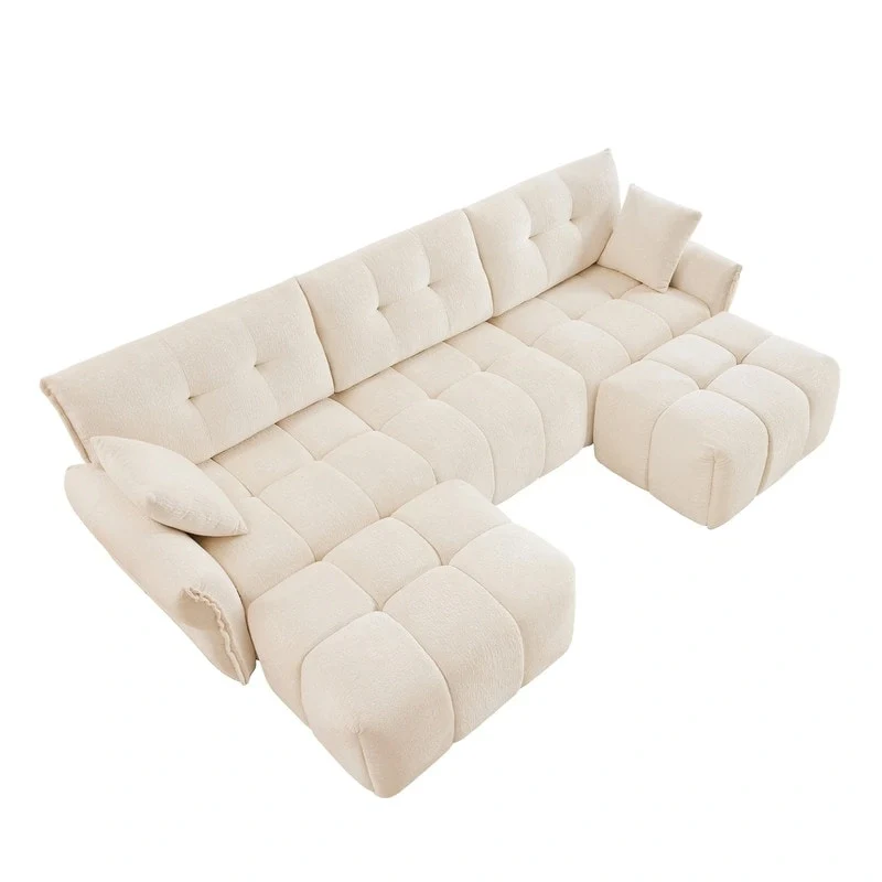 110.2 Chenille 3 Seater Upholstered Sofa, 2 Ottoman