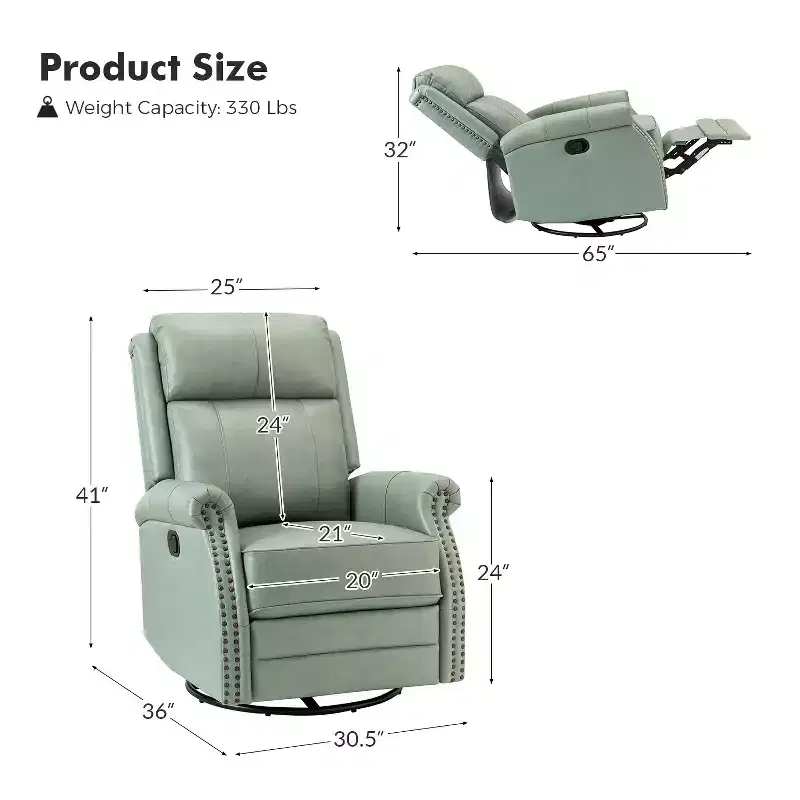 Irene 30.5 Wide Genuine Leather Manual Recliner with Rolled Arms Set of 2| ART OF LIVING DESIGNS