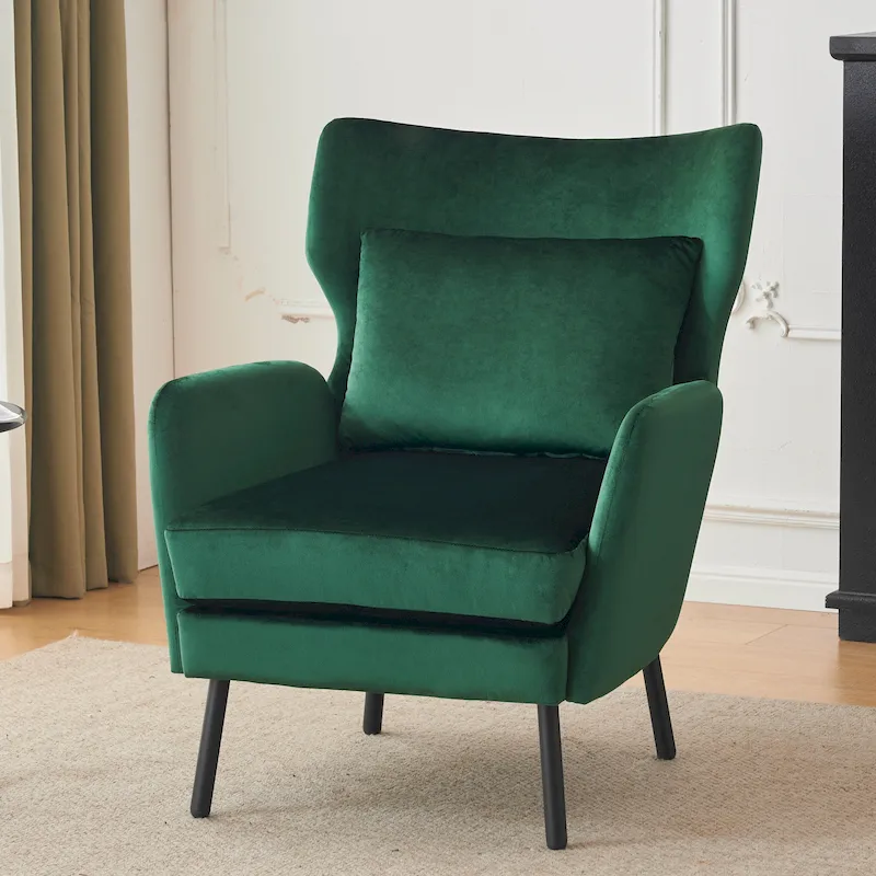 Velvet Wingback Accent Chair with Metal Legs - Single Seat (32