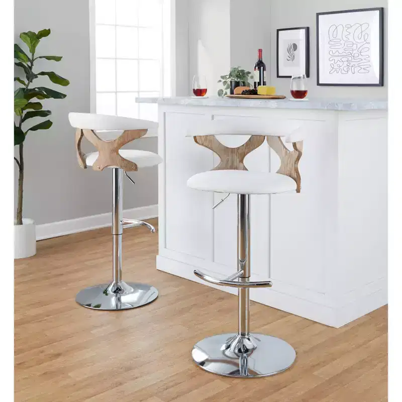 LumiSource Set of 2 Gardenia Adjustable Barstools Chrome Fabric
