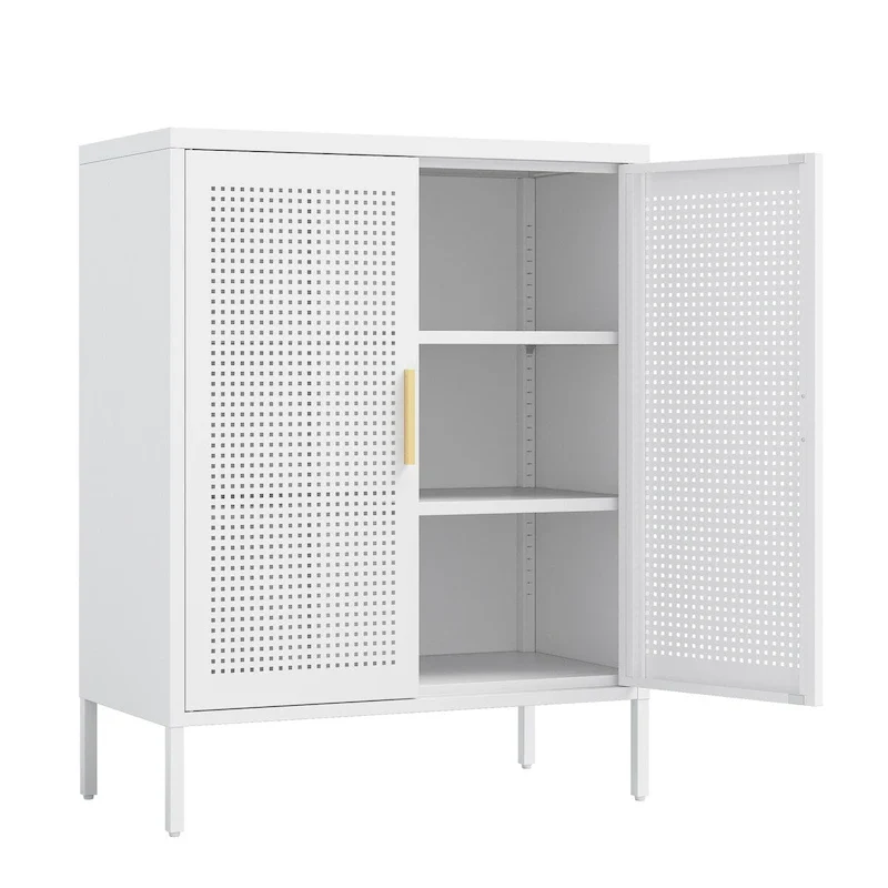 Metal Storage Cabinet with 2 Doors and 2 Adjustable Shelves, Steel Lockable Garage Storage Cabinet, Metal File Cabinet