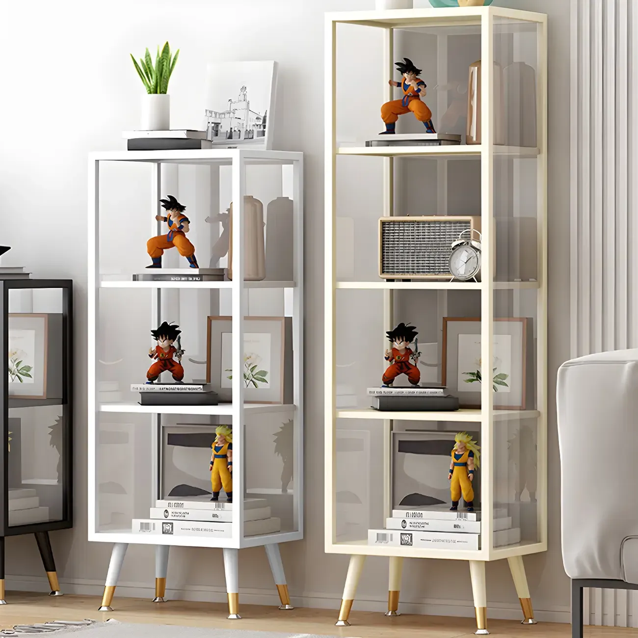 Modern White Metal Cube Shelf Glass Door Display Cabinet