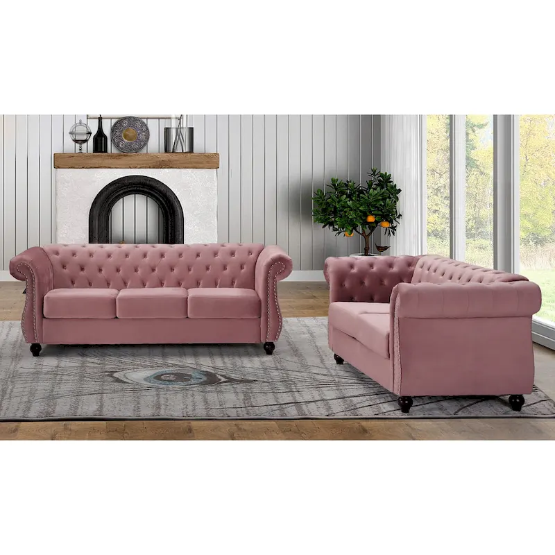 Kemos Velvet Chesterfield 2-piece Living Room Set