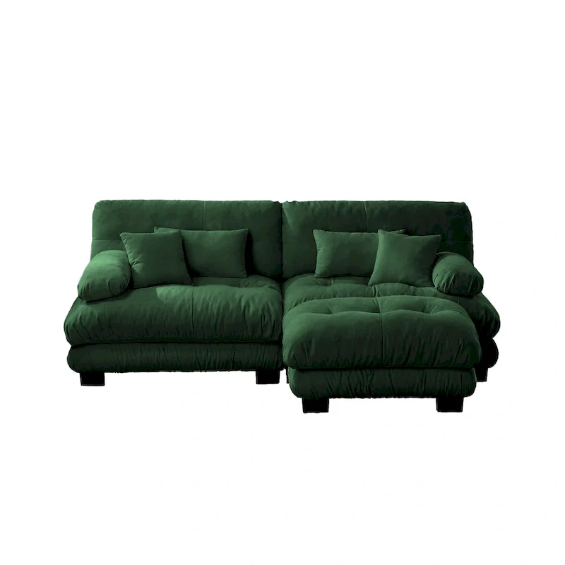 L Shaped Loveseat Sofa Chenille Sectional Couch with Lumbar Pillows