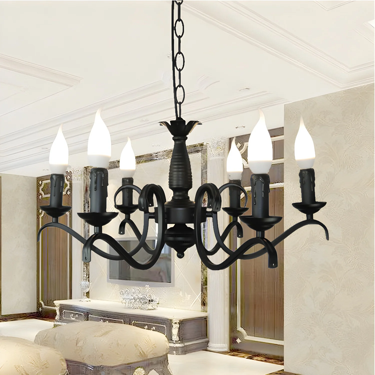 Industrial Black Metal Candelabra Chandelier