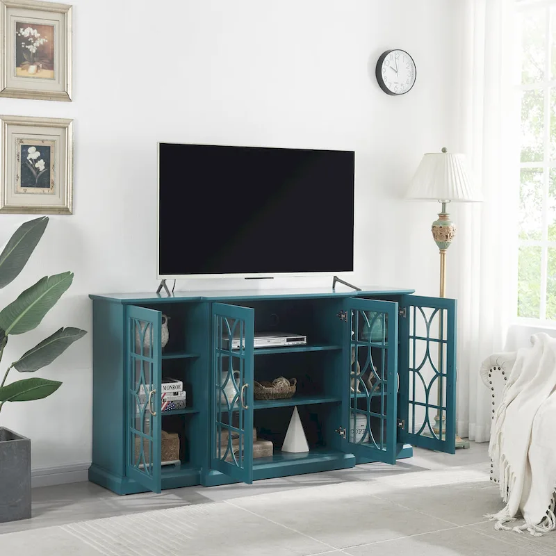 Teal Blue Modern 62 TV Stand with Large Top & 6 Shelves