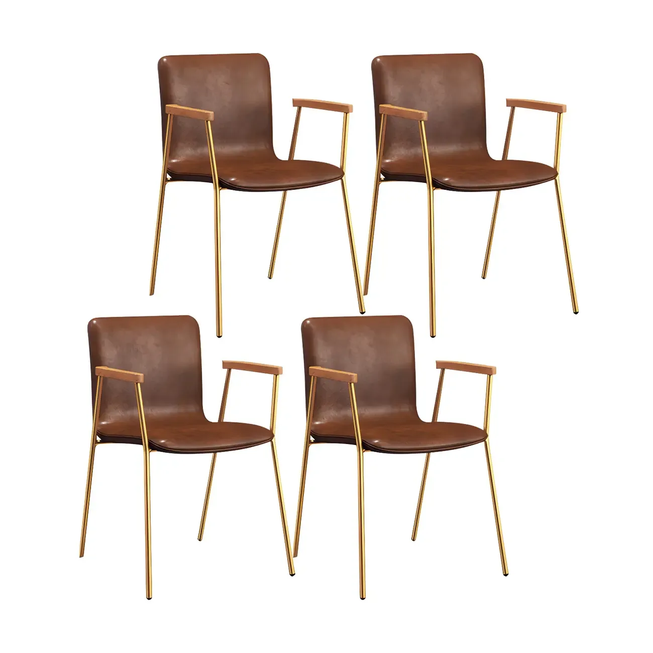 Leather Metal Legs Armrest Backrest Dining Chair