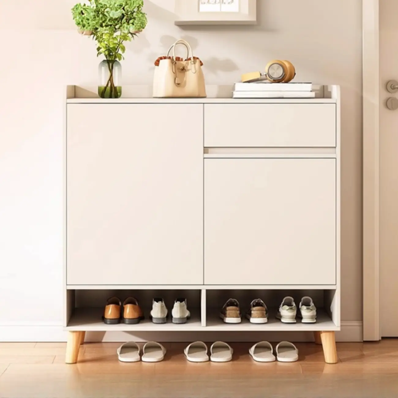 Vertical Modern White Wood Entryway Shoe Cabinet